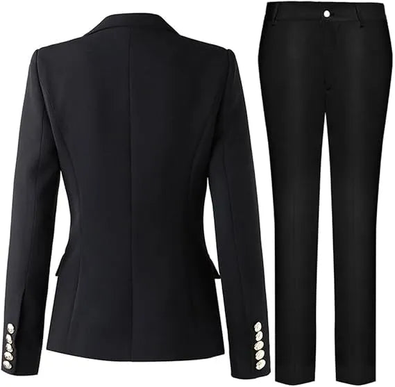 Damen elegantes Business-Anzug-Set mit doppelter Knopfleiste und schmaler Passform