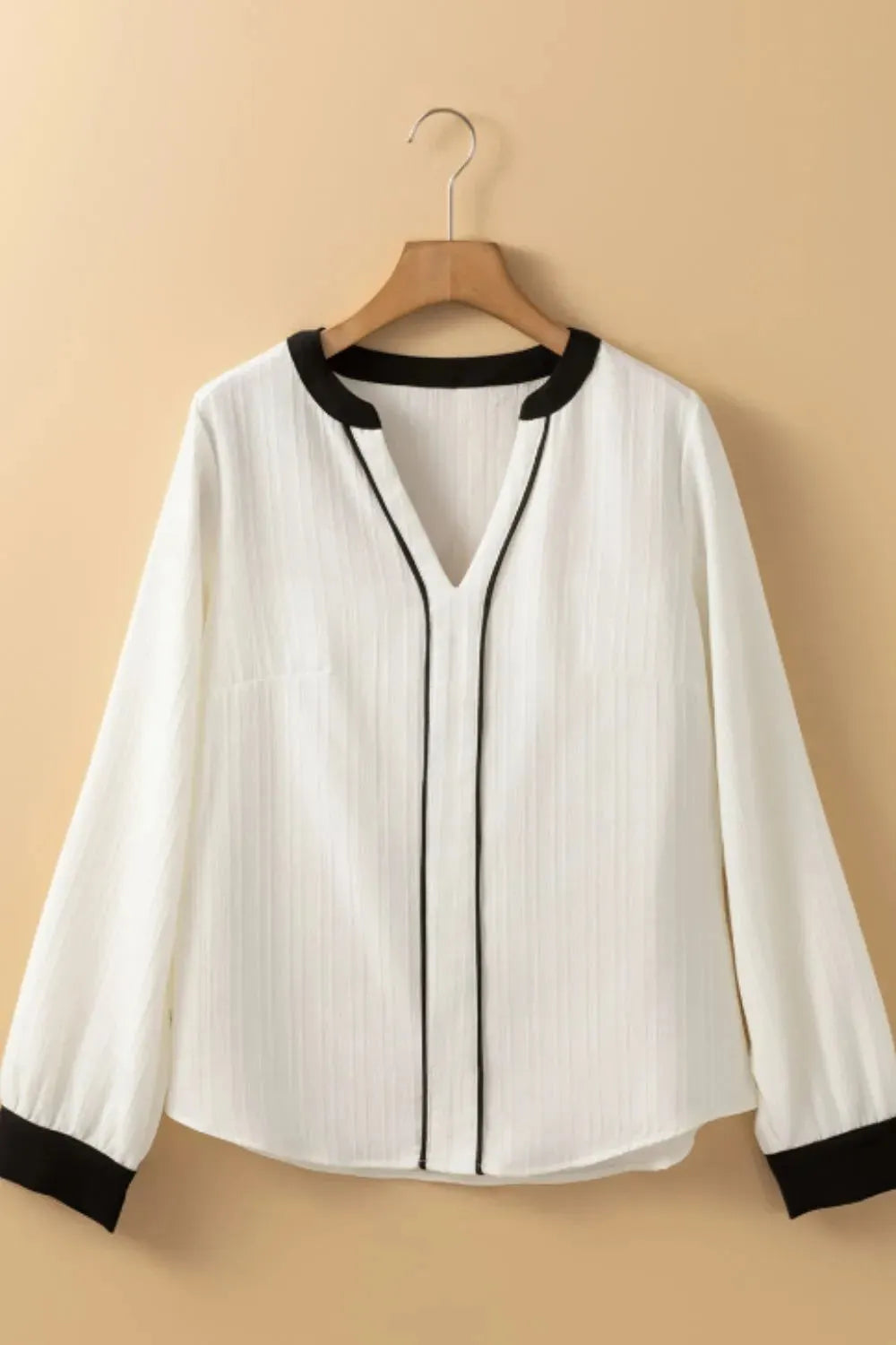 Contrast Notched Long Sleeve Blouse