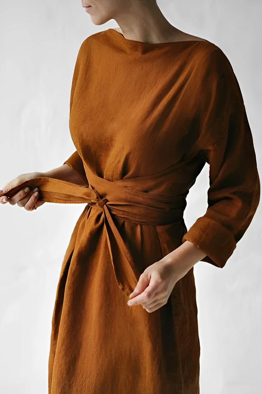 - Leinen Wickel Maxikleid
