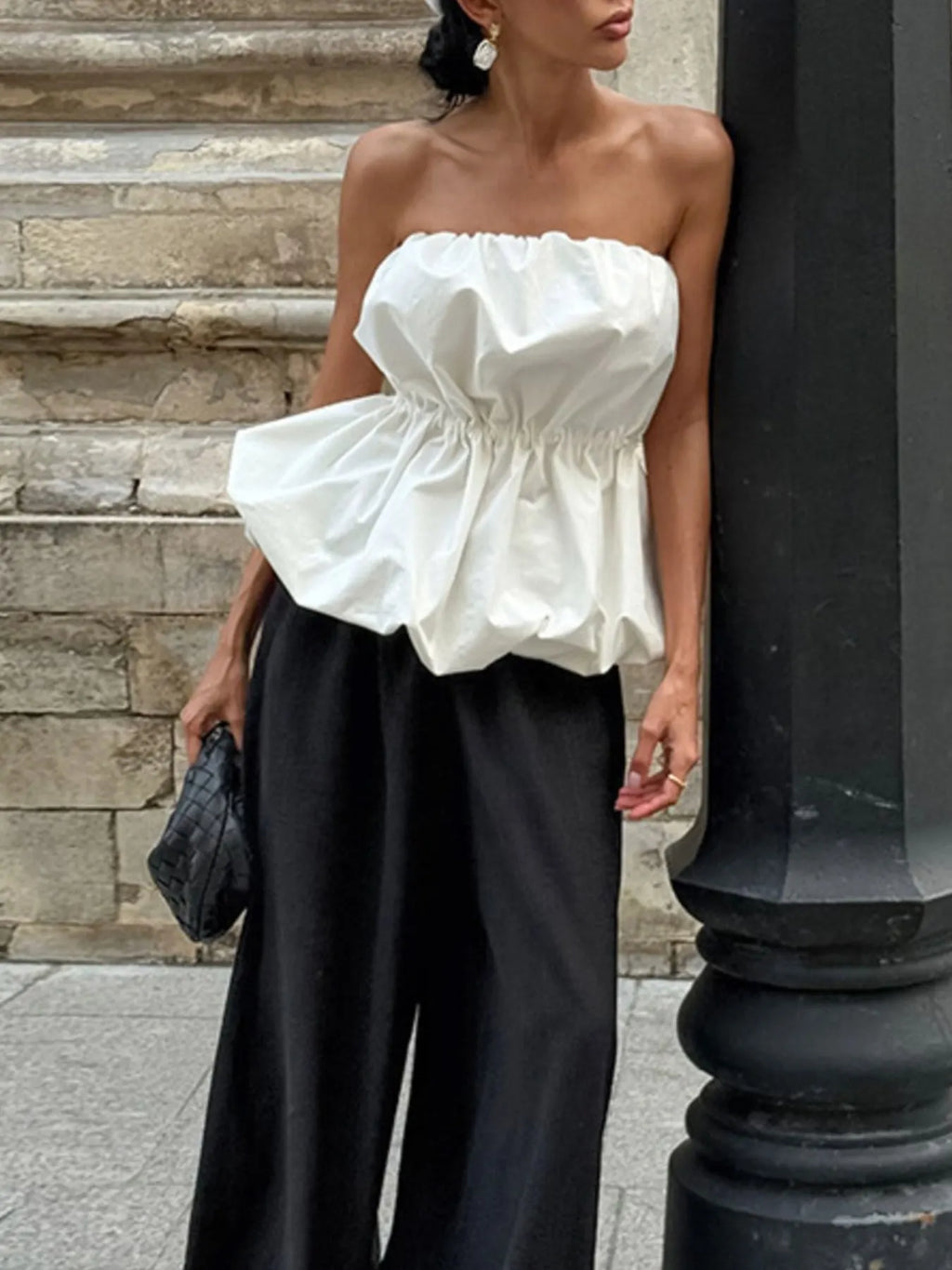Ruched Bubble Hem Tube Top