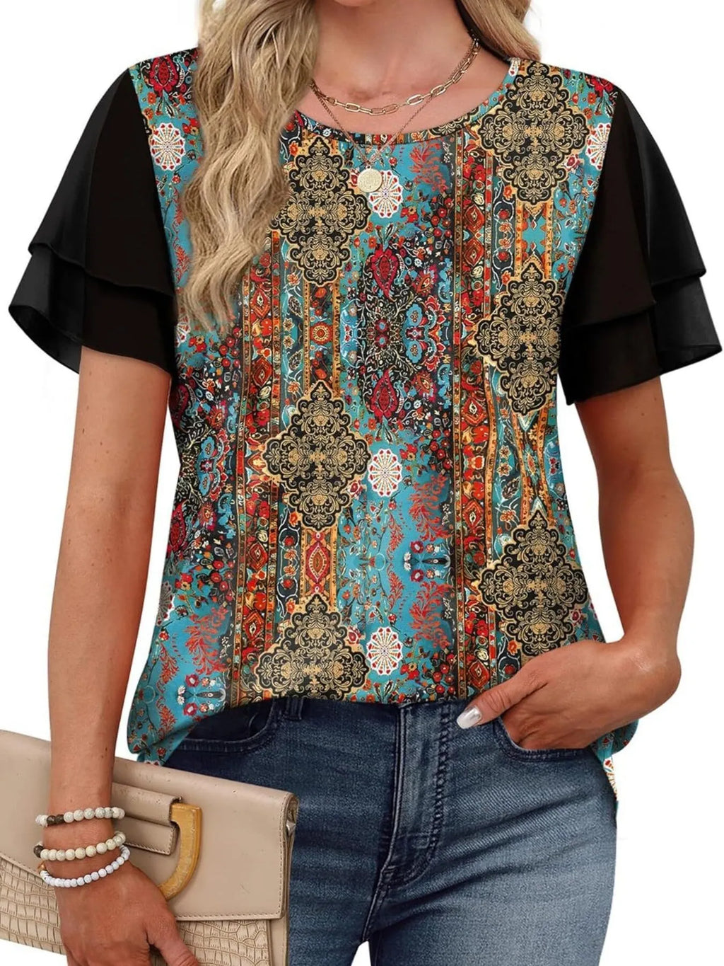 Layered Short Sleeve Round Neck T-Shirt