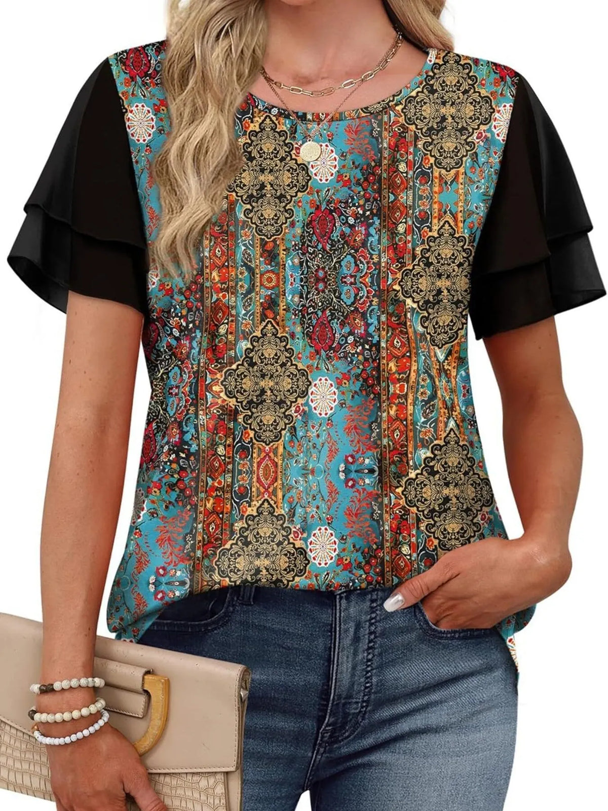 Layered Short Sleeve Round Neck T-Shirt