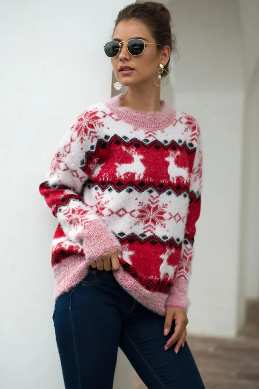 Streifen Weihnachten Schneereh Pullover
