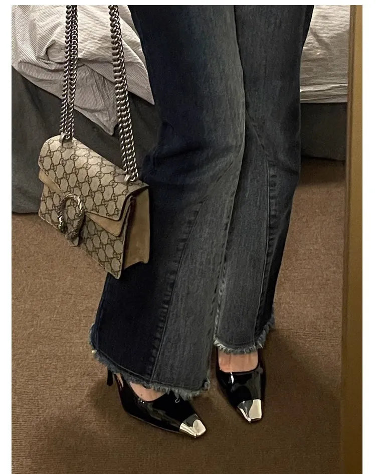 FEMKE | Slingback Hakken Van Patentleer Met Metalen Neus â€“ Elegant, Gedurfd, Verfijnd