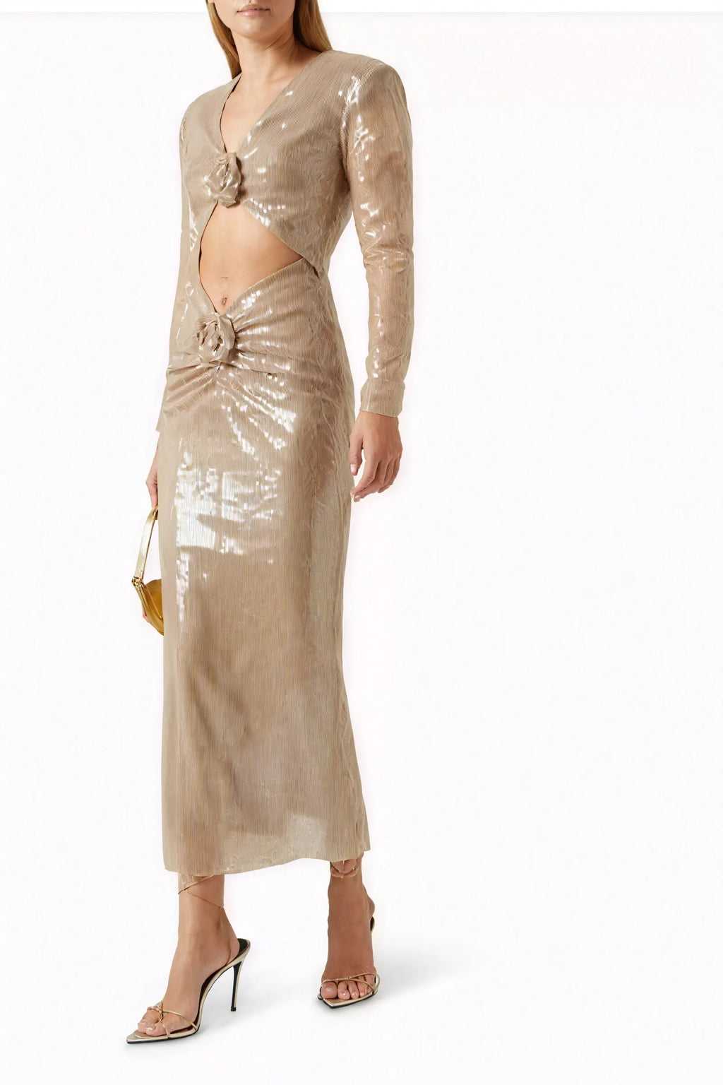 Glanzvolles Abendkleid mit floralen Details