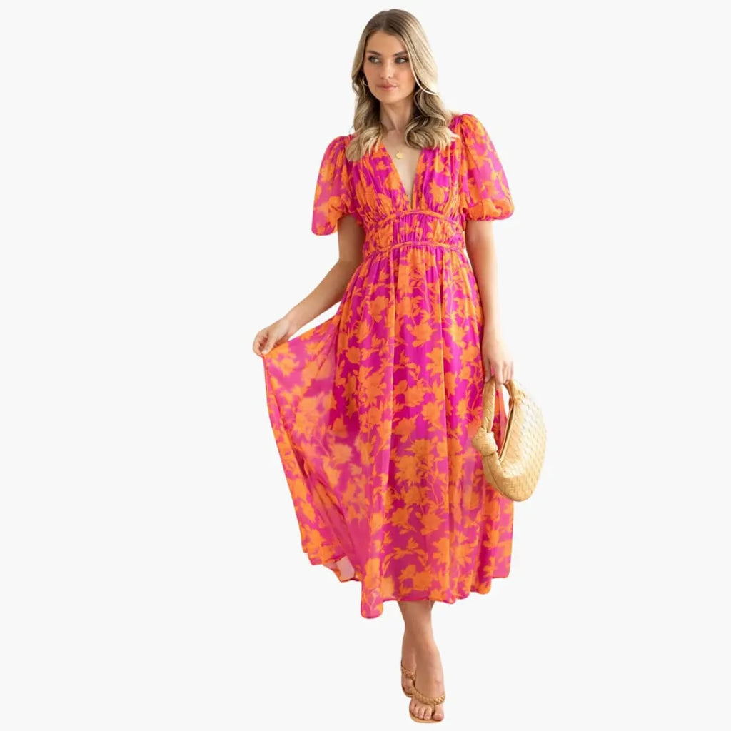 Womenâ€™s Maxi Dress with V-Neck and A-Line Skirt