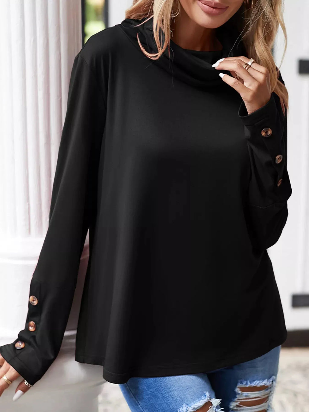 Cowl Neck Long Sleeve Blouse