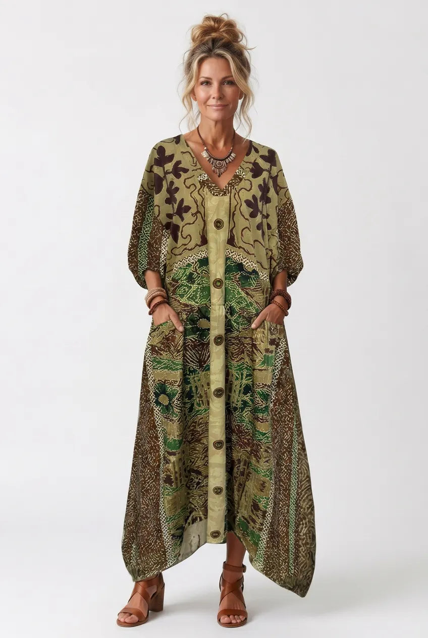 Aleta | Button Front Artistic Print Oversized Maxi Dress