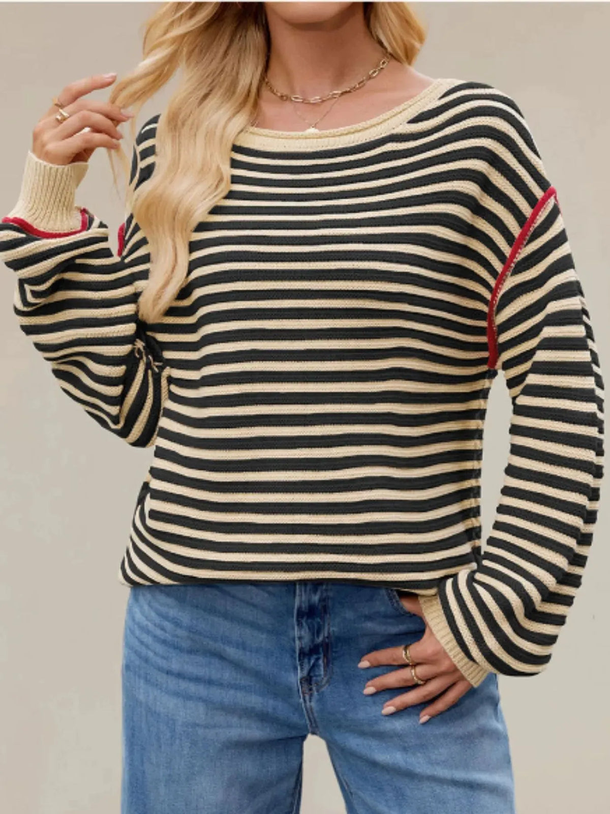 Slit Striped Oversized Sweater