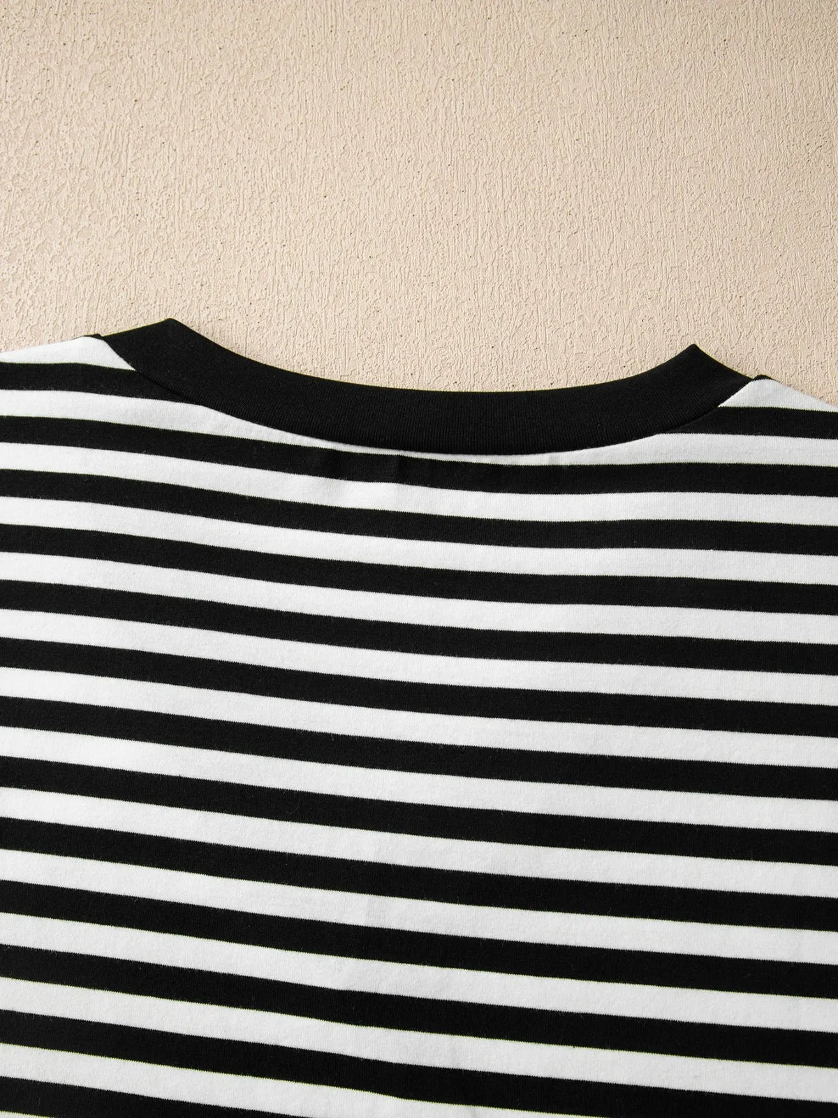 Striped V-Neck Scalloped Short Sleeve T-Shirt