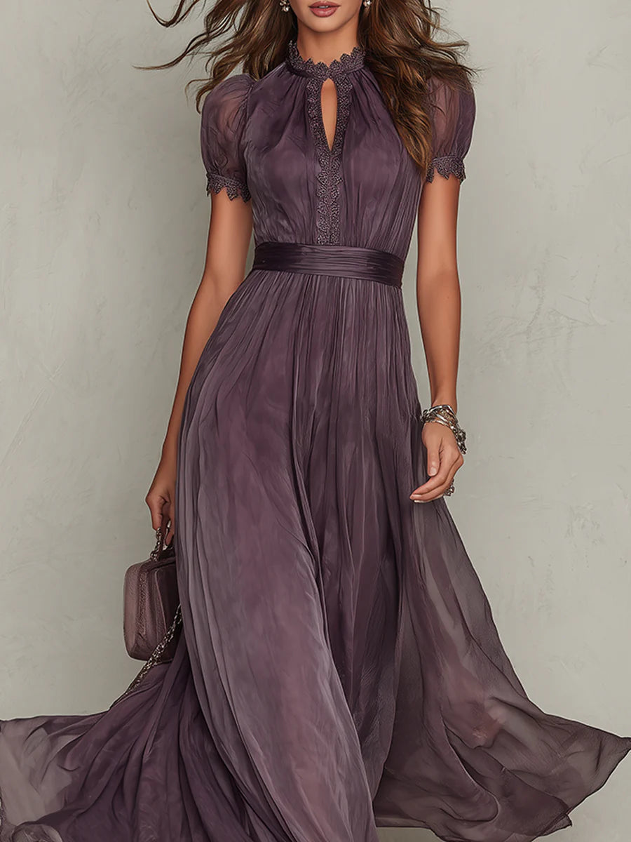 Dames Maxi Jurk met Kanten Detail en Geraffineerde Taille