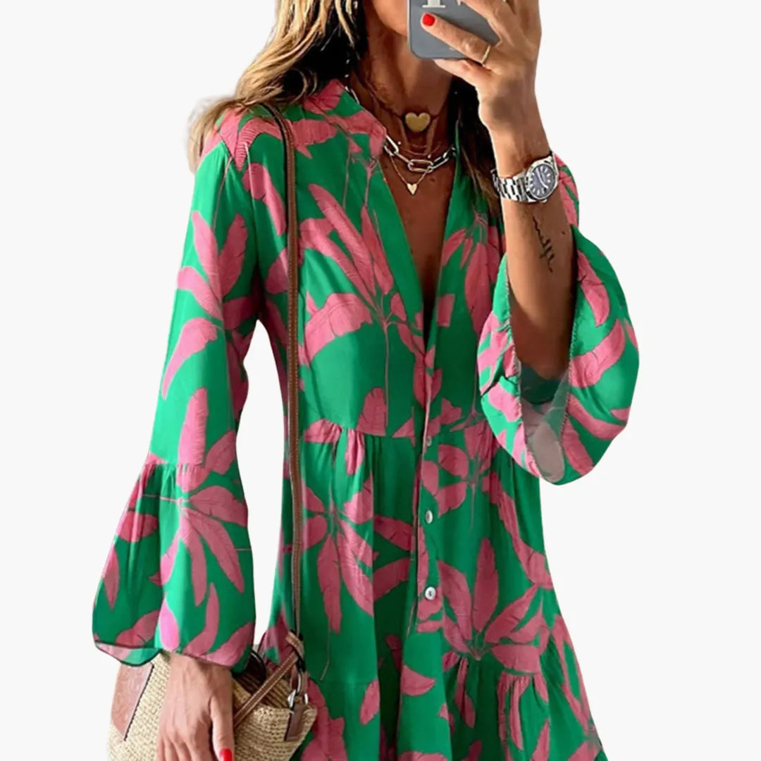Womenâ€™s Dress with Button Front and Tiered Hem