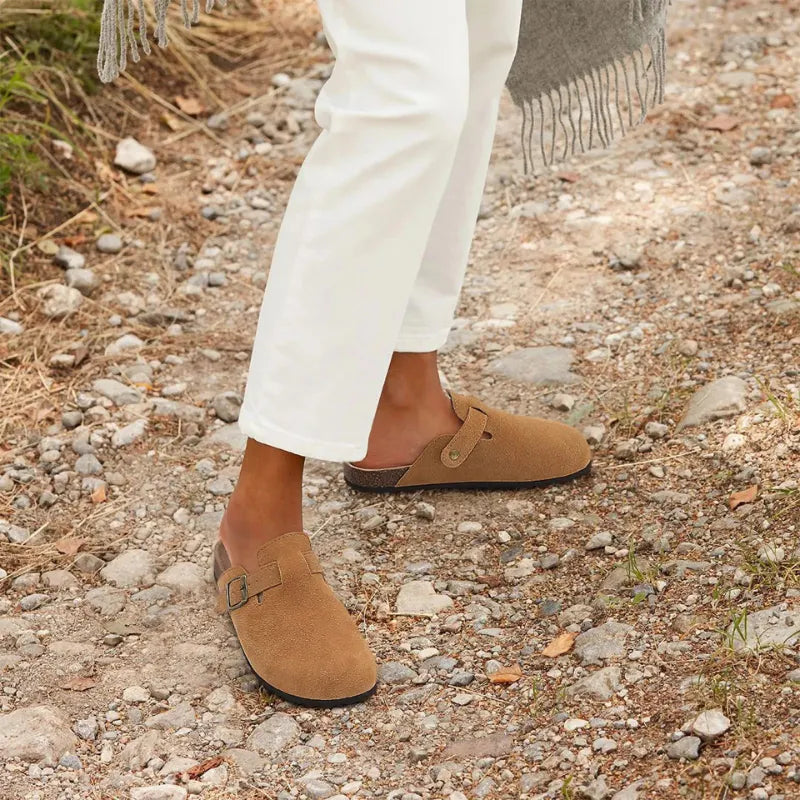 Wildleder Pantolette – Offene Ferse, Verstellbarer Riemen