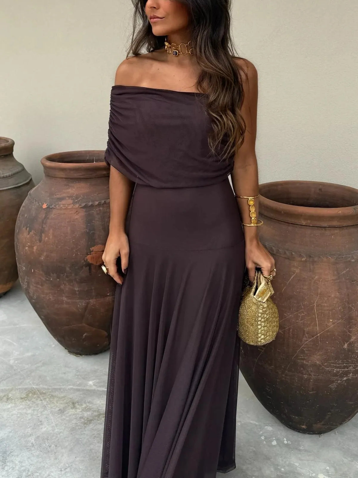 Chiffon Maxi Dress for Women with Airy Design and Subtle Shine