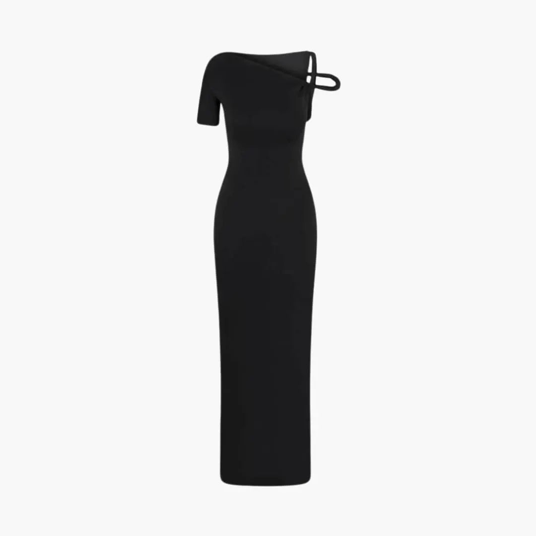 Womenâ€™s One-Shoulder Maxi Dress with Twisted Sleeve Detail