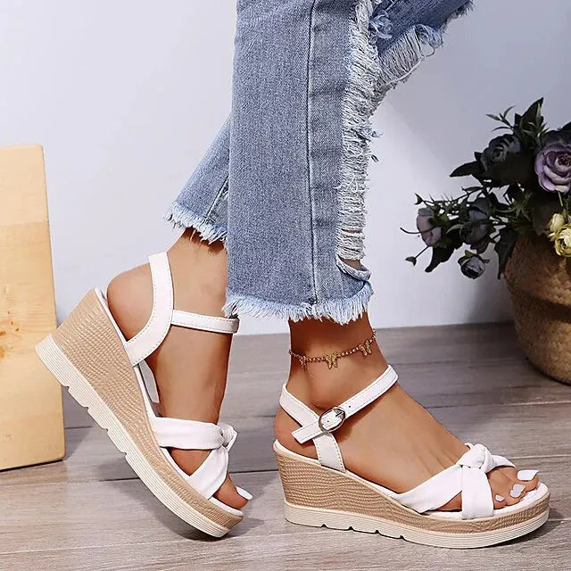 Women's Sandals with Knot Detail and Buckle Closure