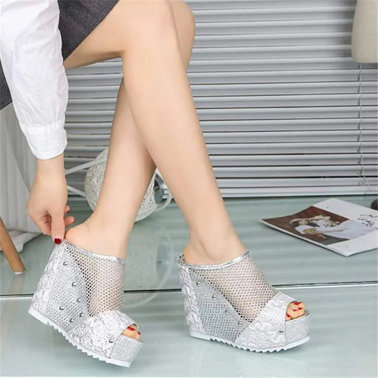 Transparent Mesh Platform Wedge Sandal