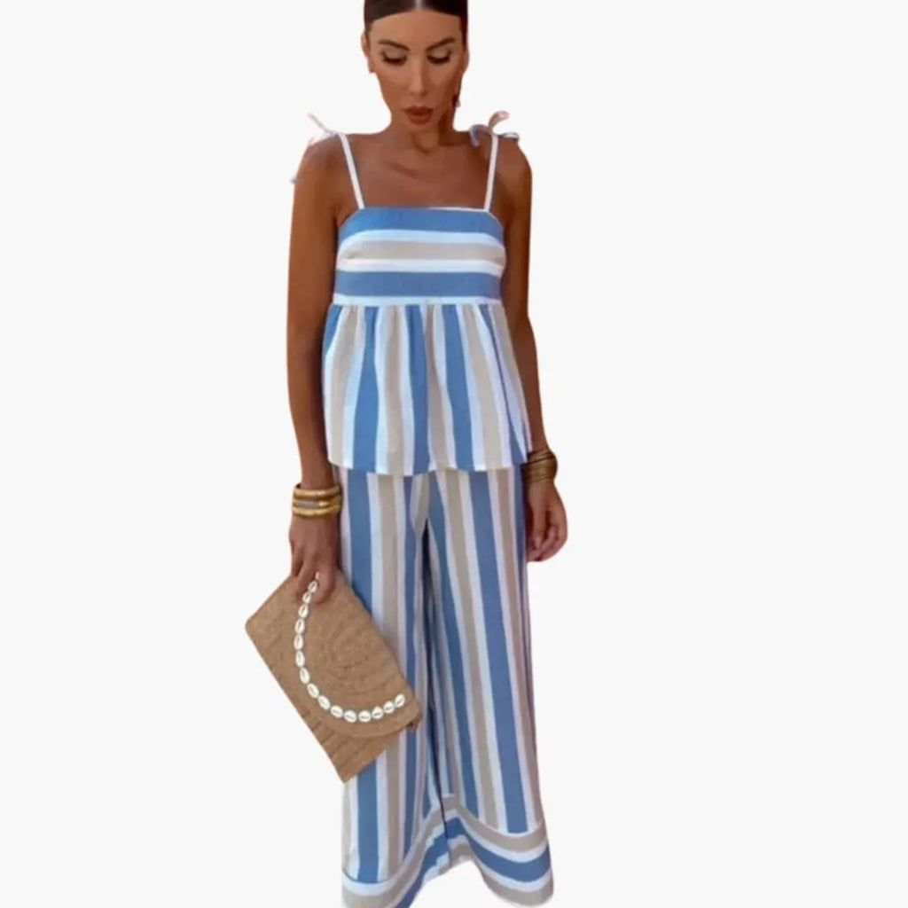 Womenâ€™s Top Set with Tie Straps and Striped Design