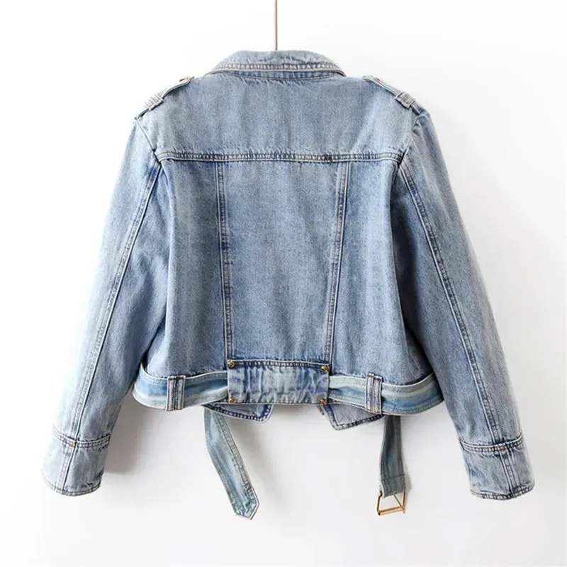 OLIVIA | Vintage Washed Denim Jack Voor Dames Met Riem En Knopen – Stoer, Vrouwelijk, Zomers