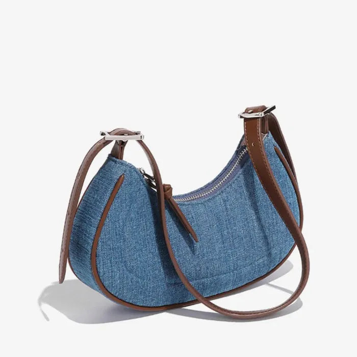 Ã‰LODIE | Denim Damesschoudertas met Halvemaanvorm â€“ Stoer, Stijlvol & Praktisch