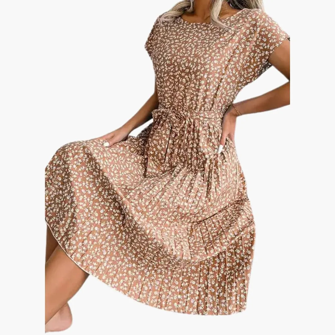 Womenâ€™s Summer Dress with Belted Waist and Floral Print