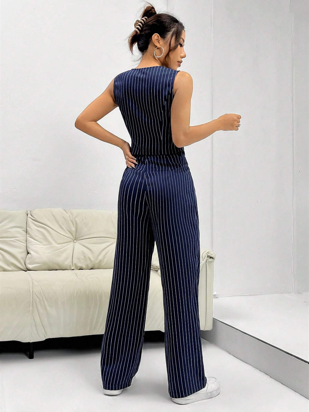 Conjunto Feminino Listrado Azul