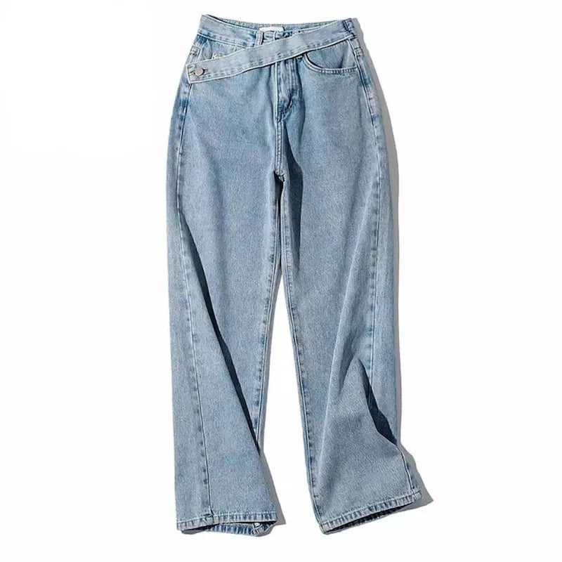 GIORGIA | Dames Jeans Met Hoge Taille En Asymmetrische Riem – Comfortabel, Eigentijds & Ultra-Flatterend