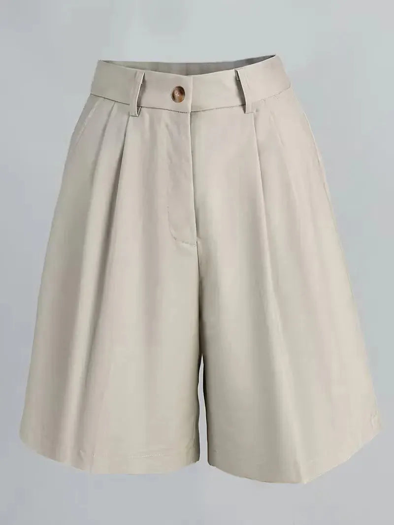 Women's Shorts with High Waist and Gold Buckle