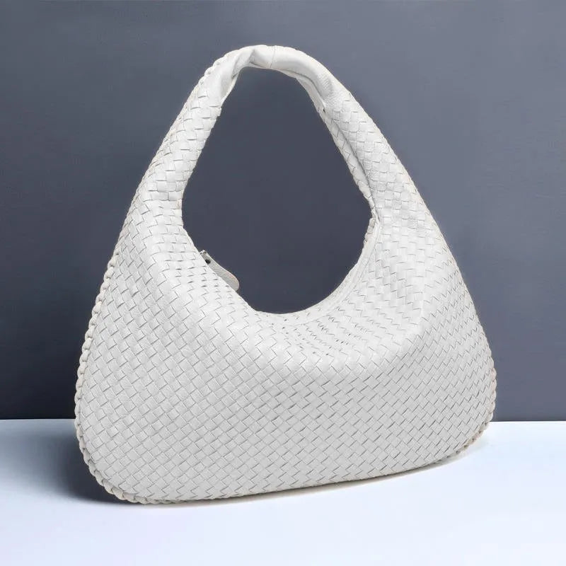 Beige Elegant Women's Handbag with Woven Design