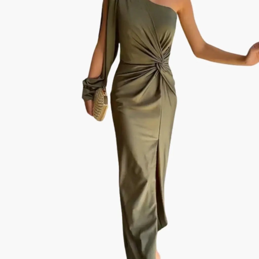 Womenâ€™s Midi Dress with Asymmetrical Neckline