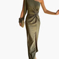 Womenâ€™s Midi Dress with Asymmetrical Neckline