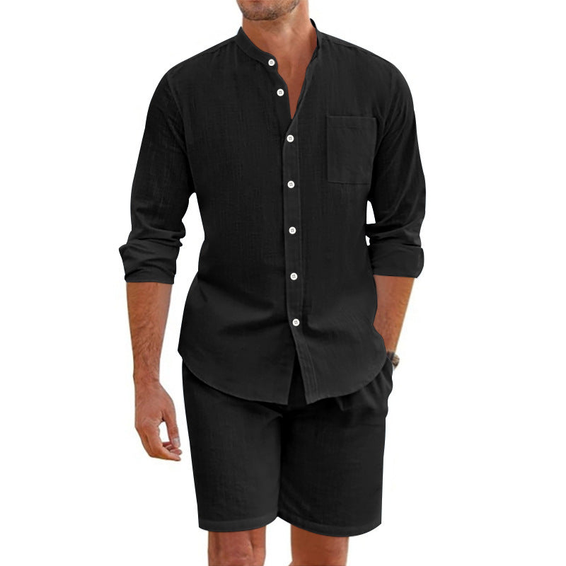 Herren Lässiges Hemd und Shorts Set mit atmungsaktiver Leinenstruktur