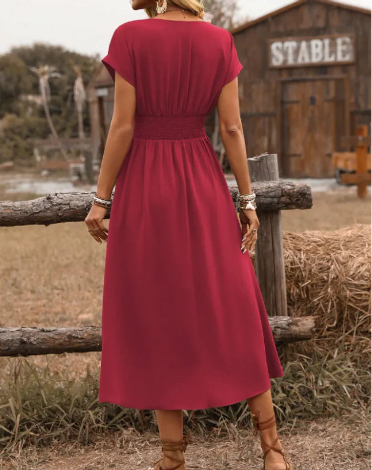 Quartney | Elegant Ladies V-Neck Maxi Dress