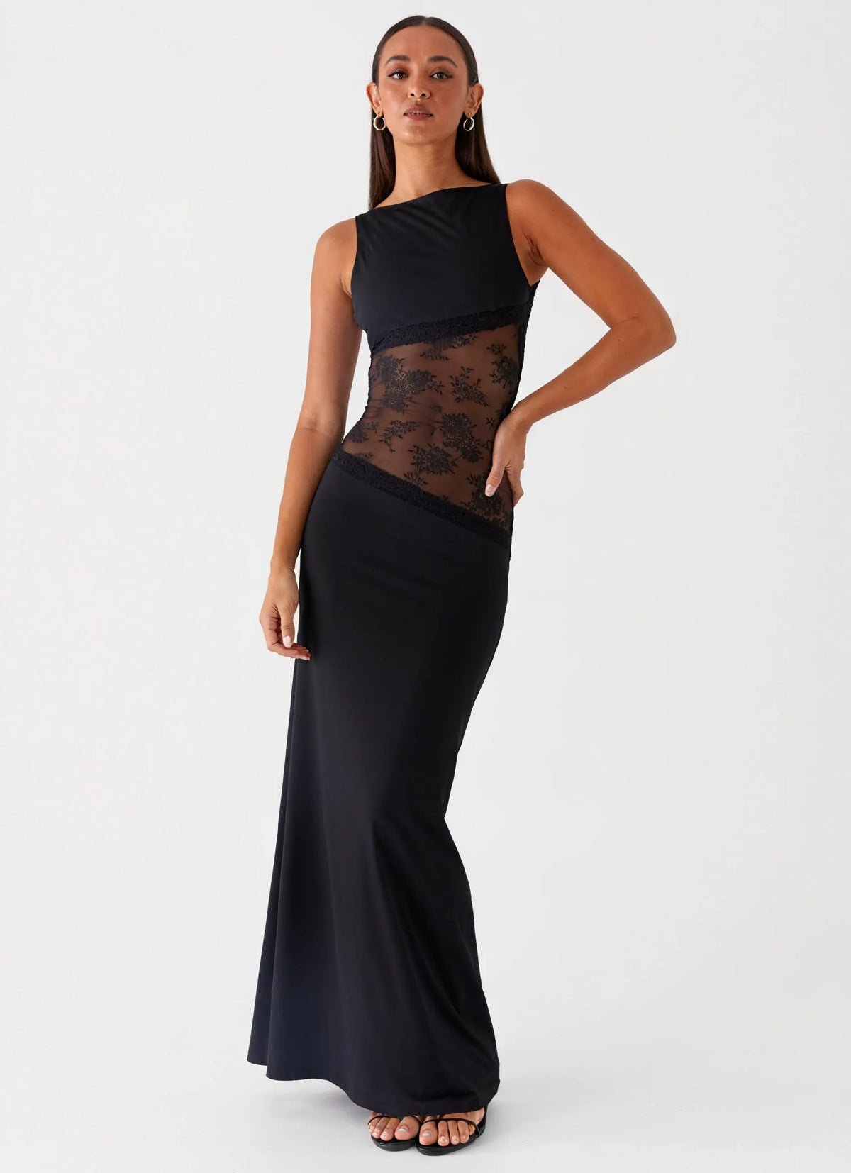 Ärmelloses Maxikleid mit exquisitem Spitzenpanel