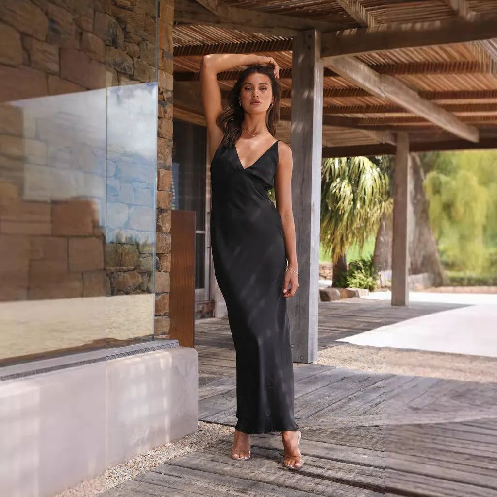 Elegant Maxi Dress for Women with Luxurious Ruffles and Deep Color