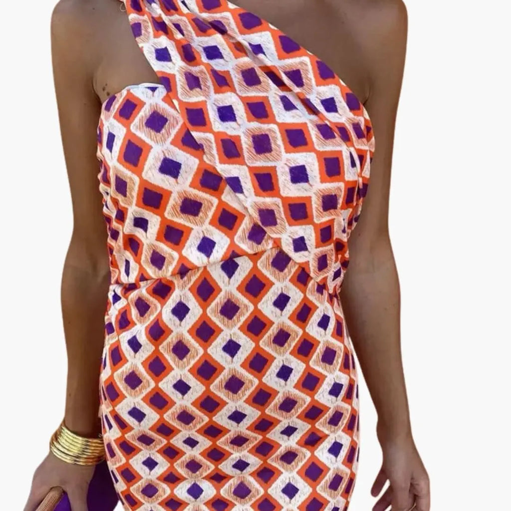 Womenâ€™s Dress with Asymmetric Neckline and Lightweight Material