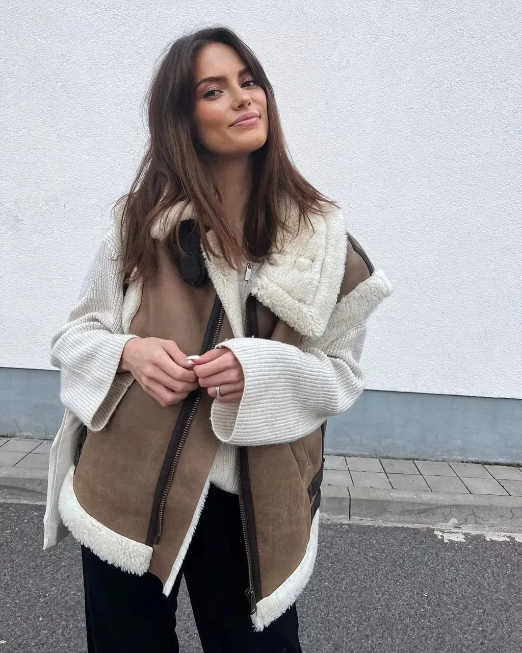 Leer Look Dames Bodywarmer Vest met Teddy Voering – Warm & Modieus