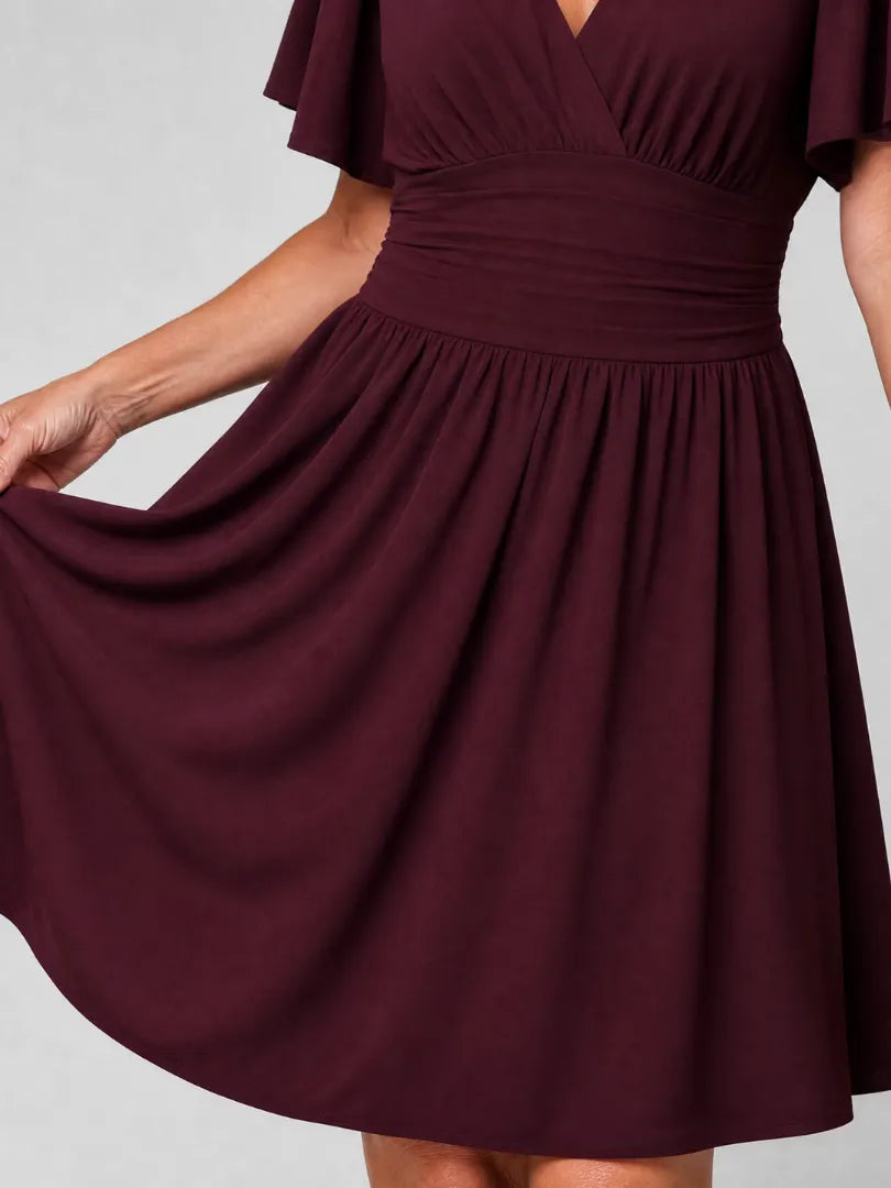 Earimen | Flutter Sleeve V Neck Mini Dress