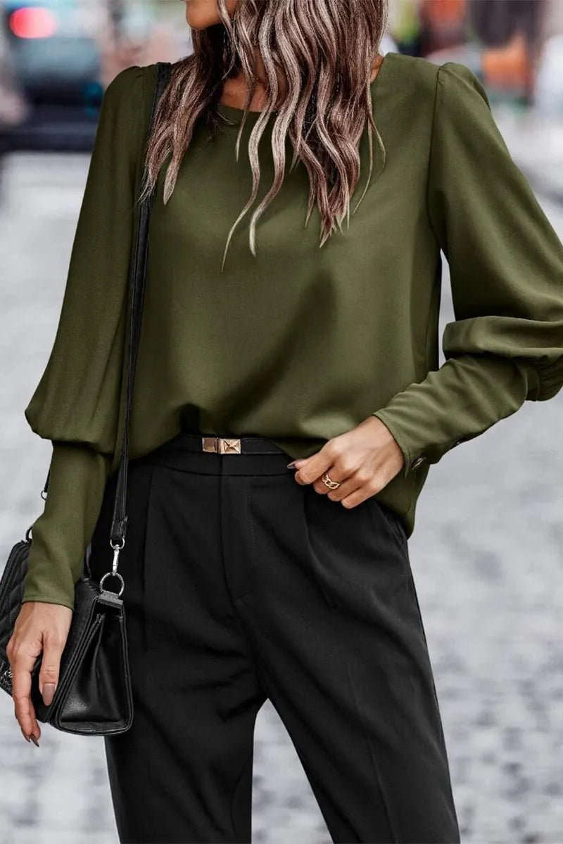 Pamelaâ„¢ - Elegante solide KnÃ¶pfe O-Ausschnitt Tops