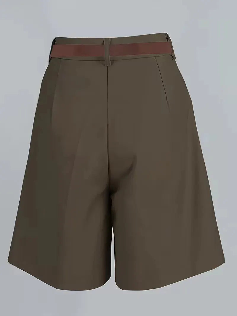 Women's Shorts with High Waist and Gold Buckle