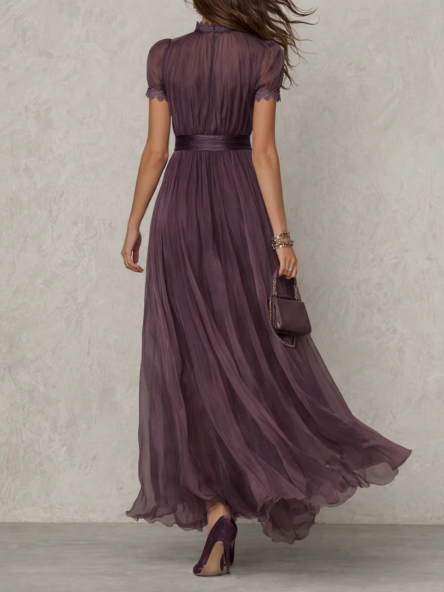 Dames Maxi Jurk met Kanten Detail en Geraffineerde Taille