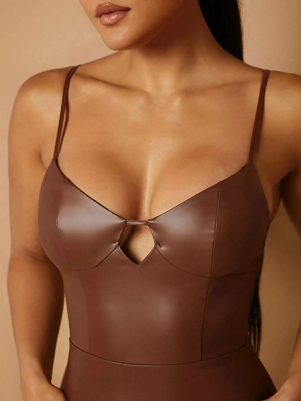 Vestido Midi Em Couro Marrom Lara
