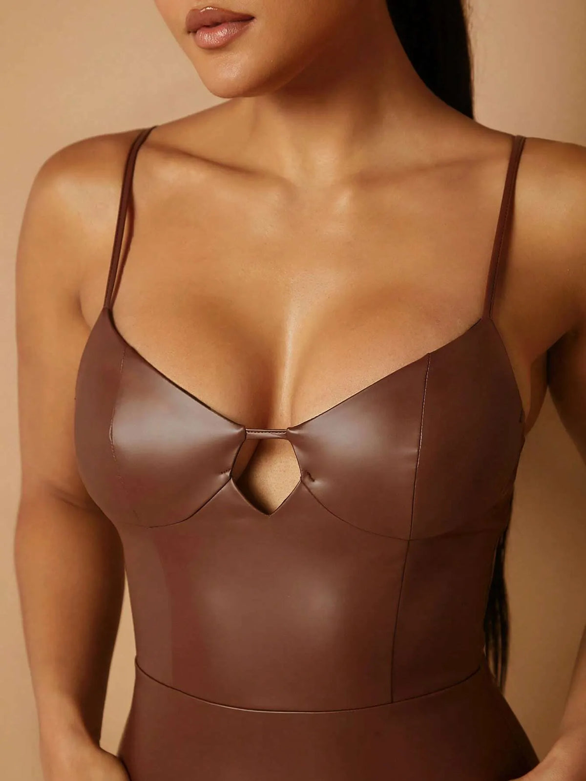 Vestido Midi Em Couro Marrom Lara