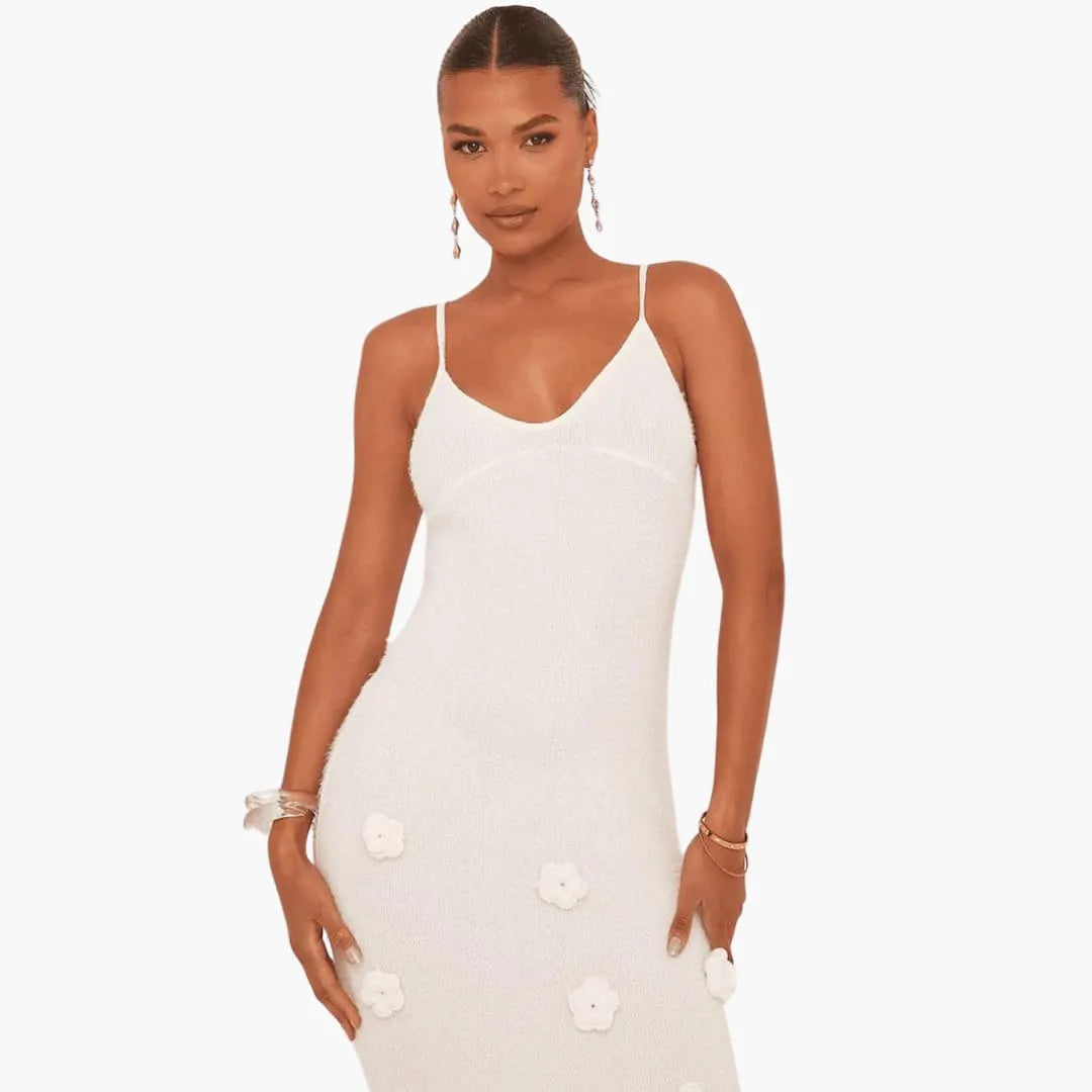 Womenâ€™s Strappy Maxi Dress with Low Neckline and Long Skirt