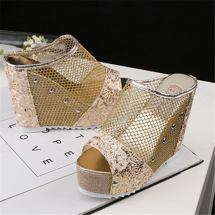 Transparent Mesh Platform Wedge Sandal