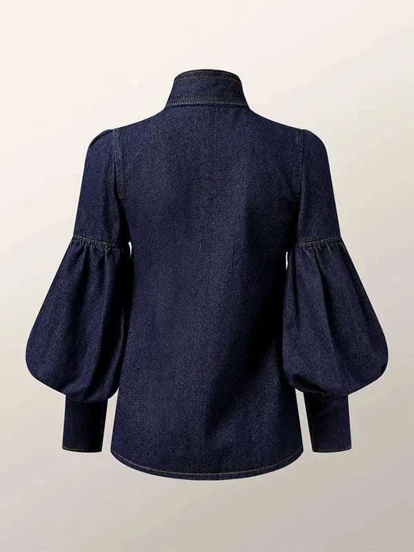 Marlies | Denim Women's Blouse with Bow