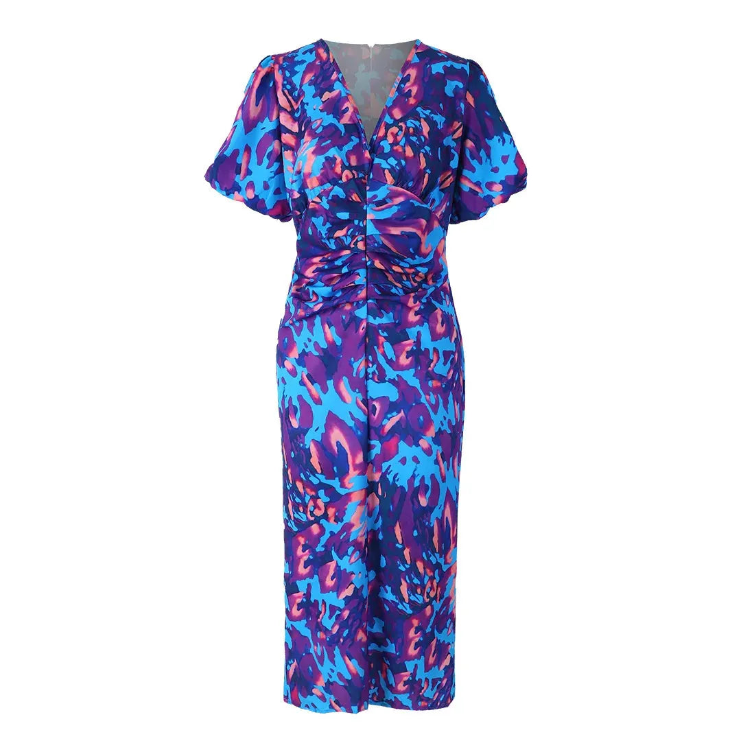 SELINA | Zomerse Maxi Jurk Voor Dames Met Plof Mouwen & Krachtige Kleur