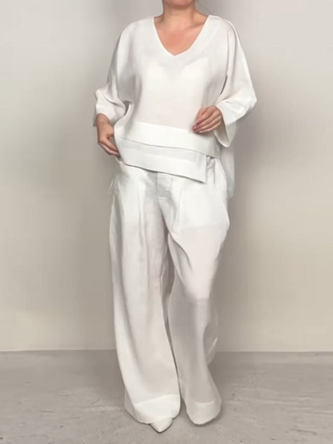 Women'S Casual Solid Color Irregular Cotton And Linen Suit