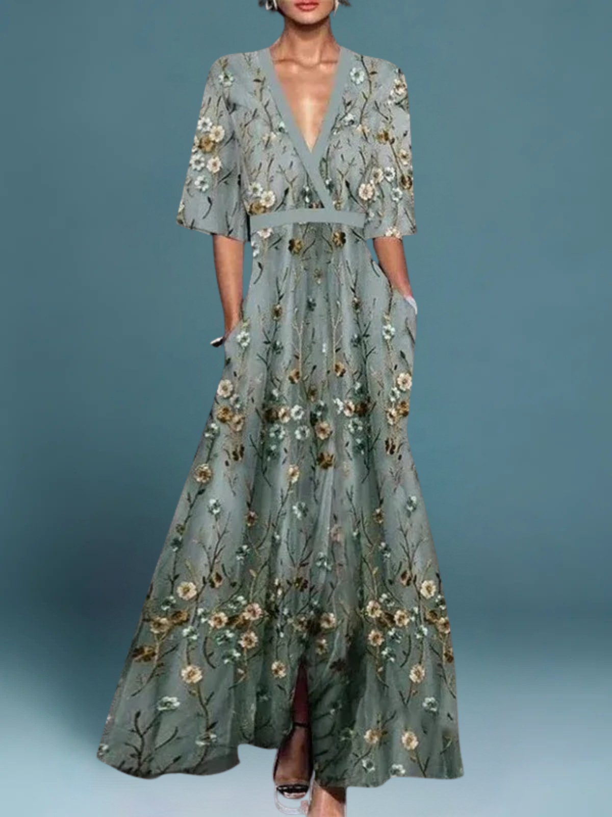 Elegantes Langes Blumenkleid