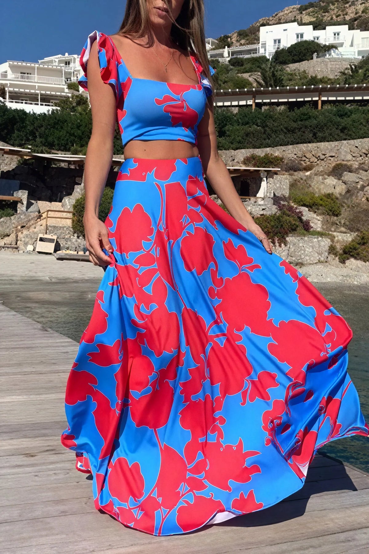 Florales zweiteiliges Maxi-Kleid